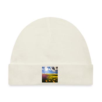 Sommer Blauer Himmel Gelbe Blumen - Baby Premium Organic Mütze - Naturweiß - Vorne