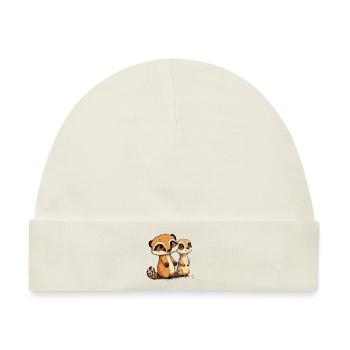 Comic Cute Kawaii Sticker Erdmännchen Hörnchen - Baby Premium Organic Mütze - Naturweiß - Vorne