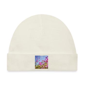 Blume lila - Baby Premium Organic Mütze - Naturweiß - Vorne