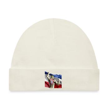 Muskelmann hält Serbische Flagge - Baby Premium Organic Mütze - Naturweiß - Vorne