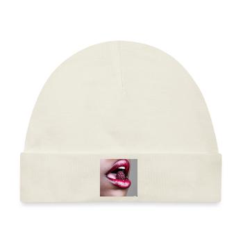 Mund einer Frau mit roten Lippen @ Markus - Baby Premium Organic Mütze - Naturweiß - Vorne