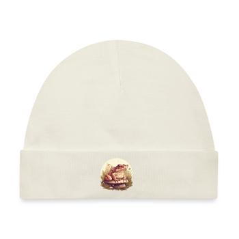 Kröte sitzt auf einem Pilz Natur Frosch Design - Baby Premium Organic Mütze - Naturweiß - Vorne