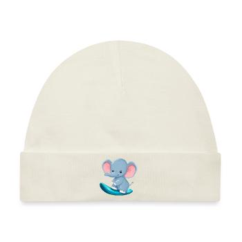 Surfer Elefant, Abenteuerliches Tierdesign - Baby Premium Organic Mütze - Naturweiß - Vorne