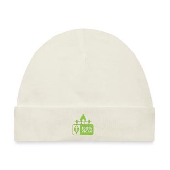 Veganer Stil mit Herz: Einzigartiges Design - Baby Premium Organic Mütze - Naturweiß - Vorne