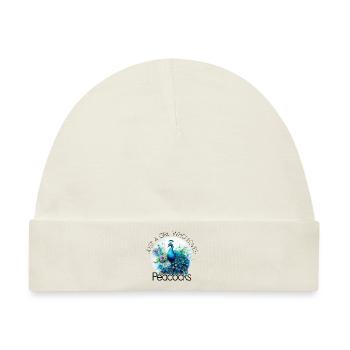 Pfau Blumen Pfauenfeder Exotisch Farbenfroh Bunt - Baby Premium Organic Mütze - Naturweiß - Vorne