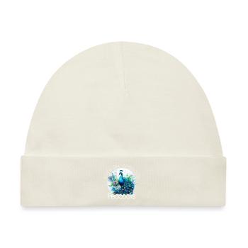 Pfau Blumen Pfauenfeder Exotisch Farbenfroh Bunt - Baby Premium Organic Mütze - Naturweiß - Vorne