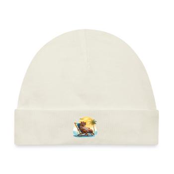 sich im Liegestuhl sonnendes Nilpferd am Strand - Baby Premium Organic Mütze - Naturweiß - Vorne