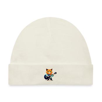Katze macht Gitarre - Musik Tierkunst - Baby Premium Organic Mütze - Naturweiß - Vorne