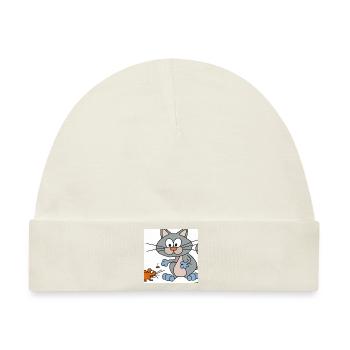 Katze und Maus - Baby Premium Organic Mütze - Naturweiß - Vorne