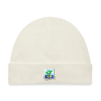 Briefmarke mit Palme auf einsame Insel und Stempel - Baby Premium Organic Mütze - Naturweiß - Vorne