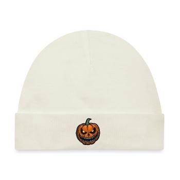 Halloween Kürbis Gesicht Glühende Augen Fratze - Baby Premium Organic Mütze - Naturweiß - Vorne