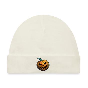 Grusliger Halloween Kürbis mit schaurigem Blick - Baby Premium Organic Mütze - Naturweiß - Vorne