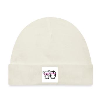 Koala y pingüino rosa Brille - Baby Premium Organic Mütze - Naturweiß - Vorne