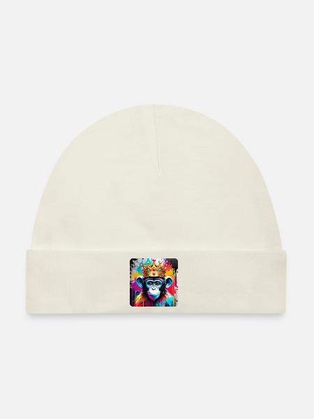Niedlicher Affe mit Krone im Graffiti Style - Baby Premium Organic Mütze - Naturweiß