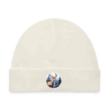 Schneebedeckte Winterlandschaft mit Hirsch - Baby Premium Organic Mütze - Naturweiß - Vorne