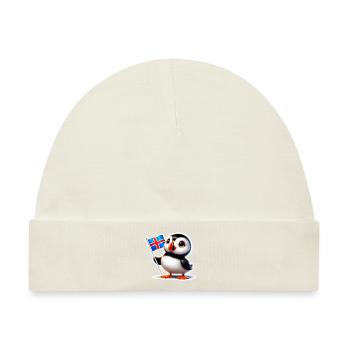 Süßer Papageitaucher mit isländischer Flagge - Baby Premium Organic Mütze - Naturweiß - Vorne