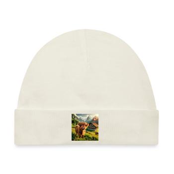 Hochlandkuh in malerischer Schweizer Landschaft - Baby Premium Organic Mütze - Naturweiß - Vorne