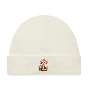 Äffchen Affe auf Holzstamm - Baby Premium Organic Mütze - Naturweiß - Vorne
