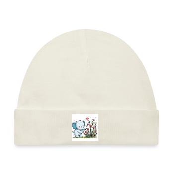 Elefant pflückt Blumen - Baby Premium Organic Mütze - Naturweiß - Vorne