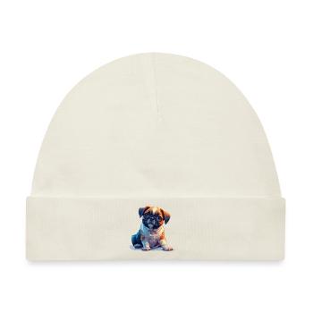 Mops Welpen sitzend - Baby Premium Organic Mütze - Naturweiß - Vorne