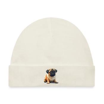 Mops Welpen sitzend - Baby Premium Organic Mütze - Naturweiß - Vorne