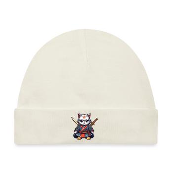 Samurai-Katze #40 - Baby Premium Organic Mütze - Naturweiß - Vorne
