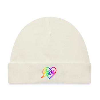 Love LOVE love Herz Regenbogen - Baby Premium Organic Mütze - Naturweiß - Vorne