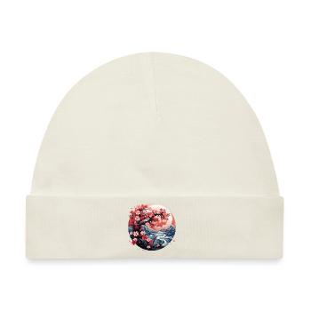 Kirschblüte Japanisch Berg Flusslandschaft - Baby Premium Organic Mütze - Naturweiß - Vorne