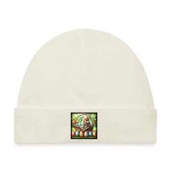 ein süßer hase sitzt in einem Korb - Baby Premium Organic Mütze - Naturweiß - Vorne