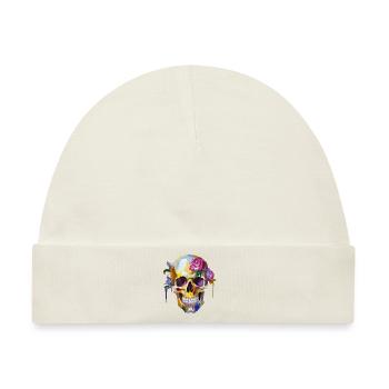 Totenkopf mit bunten Blumen - Baby Premium Organic Mütze - Naturweiß - Vorne