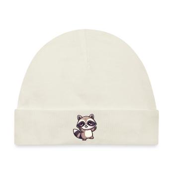 Niedlicher Kawaii-Waschbär tanzt und lächelt - Baby Premium Organic Mütze - Naturweiß - Vorne