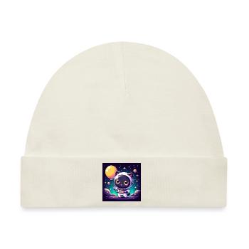 Space Kitty mit Ballon im Weltall - Baby Premium Organic Mütze - Naturweiß - Vorne