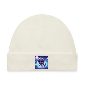 Space Kitty im Weltraum mit einem Ballon - Baby Premium Organic Mütze - Naturweiß - Vorne