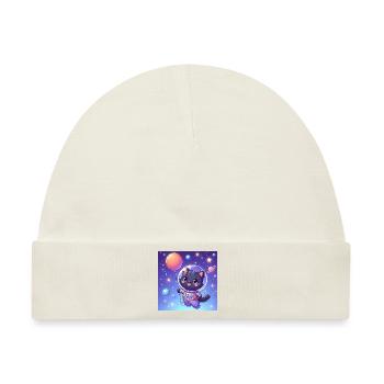 Space Kitty mit Ballon im Weltall - Baby Premium Organic Mütze - Naturweiß - Vorne
