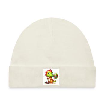 Dino mit Lolli und Lutscher auf Roller - Baby Premium Organic Mütze - Naturweiß - Vorne