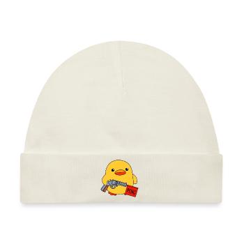Lustige dicke Baby Ente mit Spielzeugpistole Peng - Baby Premium Organic Mütze - Naturweiß - Vorne