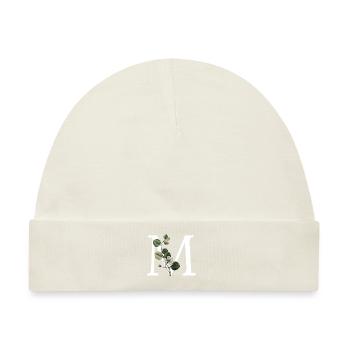 Buchstabe M Grün Botanisch - Baby Premium Organic Mütze - Naturweiß - Vorne