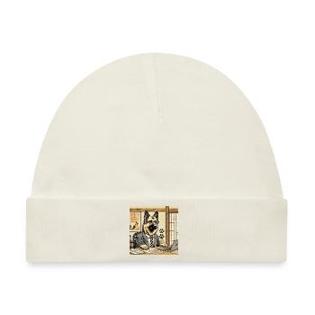 Schäferhund am Schreibtisch - Ukiyo-e Stil - Baby Premium Organic Mütze - Naturweiß - Vorne