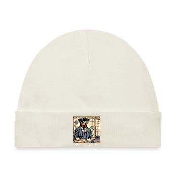 Rottweiler am Schreibtisch - Ukiyo-e Stil - Baby Premium Organic Mütze - Naturweiß - Vorne