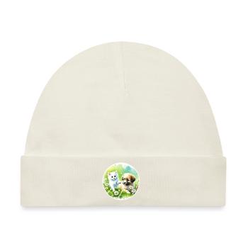 Hund und Katze in Harmonie - Baby Premium Organic Mütze - Naturweiß - Vorne