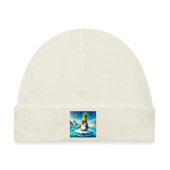 Süßer Pinguin mit Ananas auf Eisscholle - Baby Premium Organic Mütze - Naturweiß - Vorne