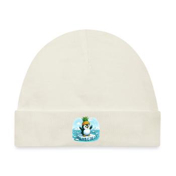 Witziger Pinguin mit Ananas auf Eisscholle - Baby Premium Organic Mütze - Naturweiß - Vorne