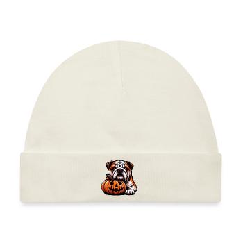 Halloween Englische Bulldogge - Jack o Laterne Herbst - Baby Premium Organic Mütze - Naturweiß - Vorne