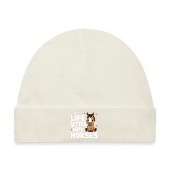Pferd Pferde Reiten Pferdereiten Sprungreiten - Baby Premium Organic Mütze - Naturweiß - Vorne
