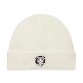 Spähende Katze durch gezacktes Loch - Baby Premium Organic Mütze - Naturweiß - Vorne