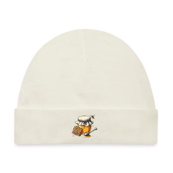 Rustikales Honigglas mit tropfender Wabe - Baby Premium Organic Mütze - Naturweiß - Vorne