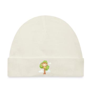 Affe sitzt auf dem Baum und isst eine Banane - Baby Premium Organic Mütze - Naturweiß - Vorne