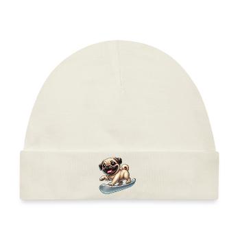 Lustiger Mops auf dem Snowboard im Winterurlaub - Baby Premium Organic Mütze - Naturweiß - Vorne