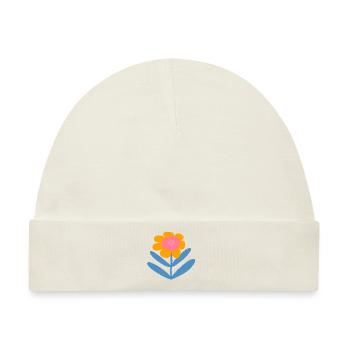 Orangene Süße Blume mit blauen Blättern - Baby Premium Organic Mütze - Naturweiß - Vorne