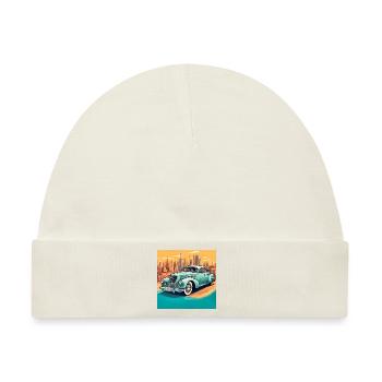 Vintage Shabby Chic Cabrio Auto - Baby Premium Organic Mütze - Naturweiß - Vorne